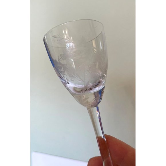 Vintage Etched Floral Crystal Sherry Cordial Glass 5.25" tall x 2.25" Set of 3 - Picture 10 of 15